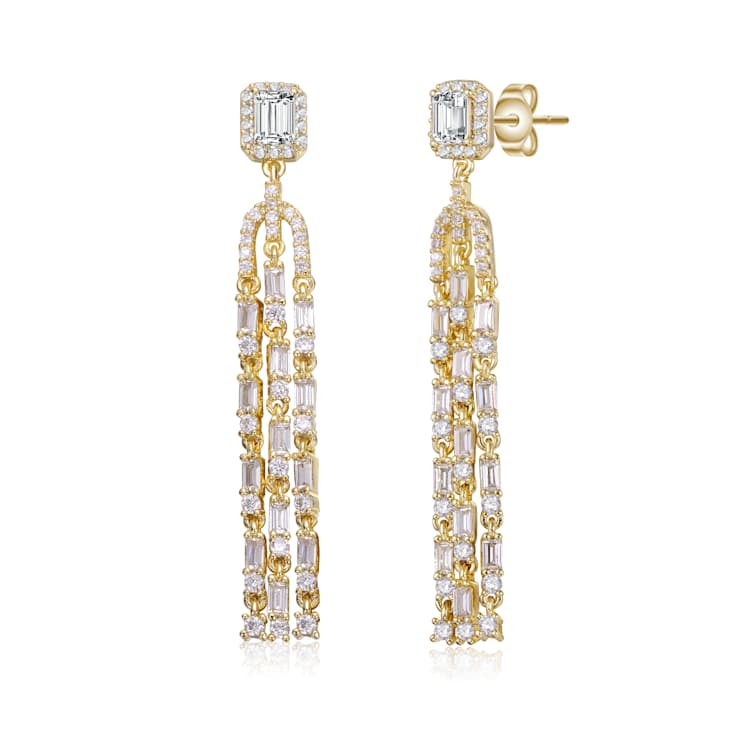 CZ Chandelier Drop Earrings In 14K Gold Over Sterling Silver