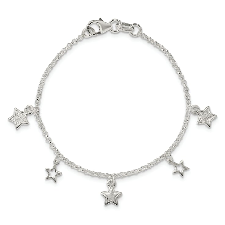 Sterling Silver Polished and Textured Stars Children's Bracelet