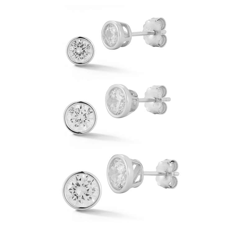 Rachel Zoe Round CZ Stud Earrings, Set of 3 Pairs, in Rhodium Over
Sterling Silver