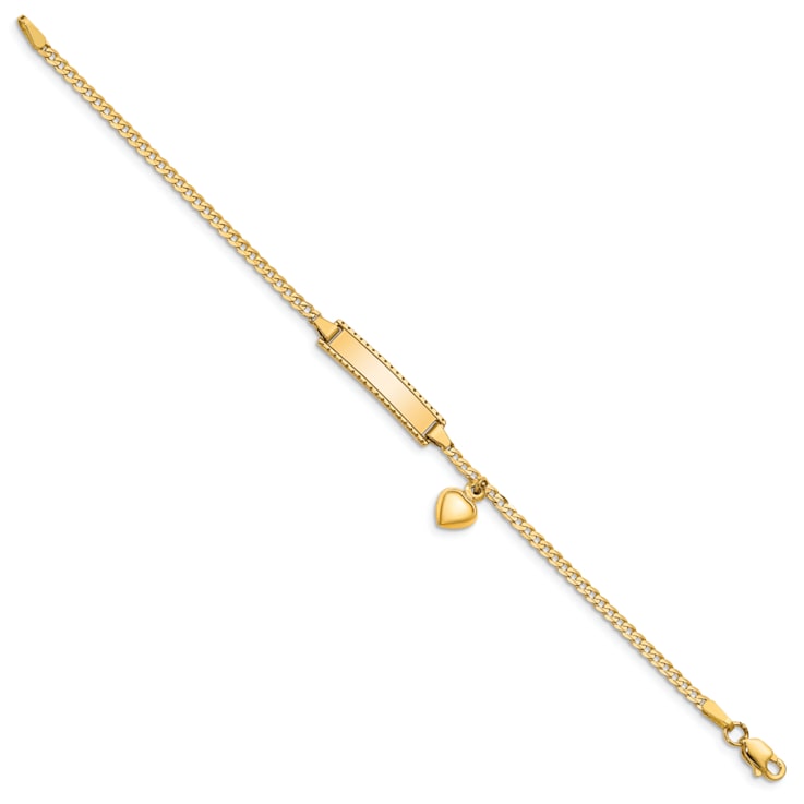 14k Yellow Gold Children's Heart Dangle Curb Link ID Bracelet