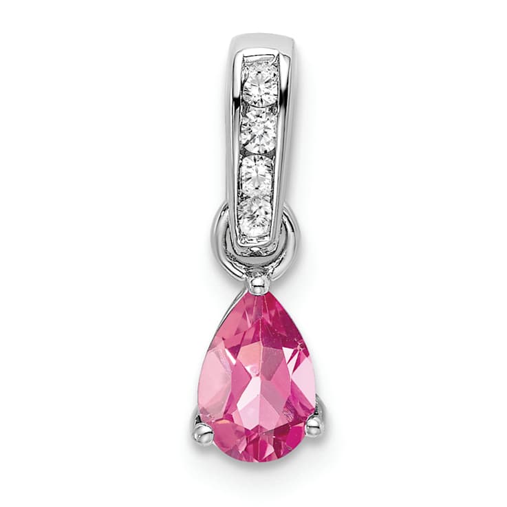 Rhodium Over 10k White Gold 0.5 cttw Pear Pink Tourmaline and Accent
Diamond Pendant