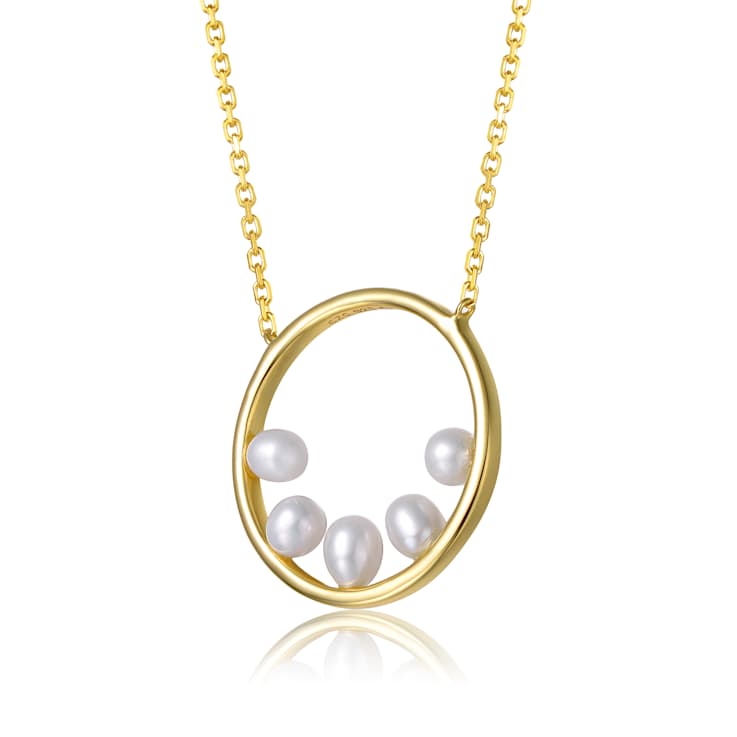 Freshwater Pearl Halo Circle Pendant In 14K Gold Over Sterling Silver