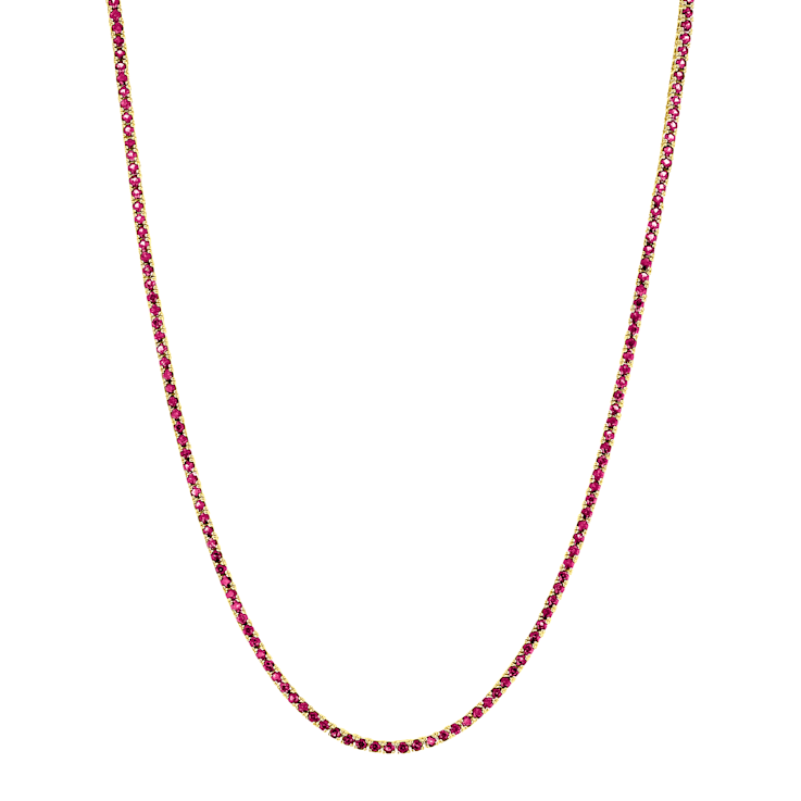 7.00ctw Ruby 14k Yellow Gold Tennis Necklace, 17 Inches