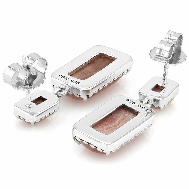 Rhodochrosite Sterling Silver Dangle Earrings 14x7mm And 6x4mm