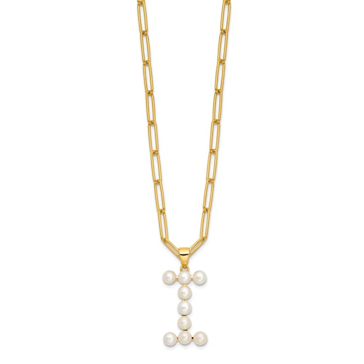 Gold Tone Sterling Silver 3-5.5mm Freshwater Cultured Pearl LETTER I
18-inch Necklace