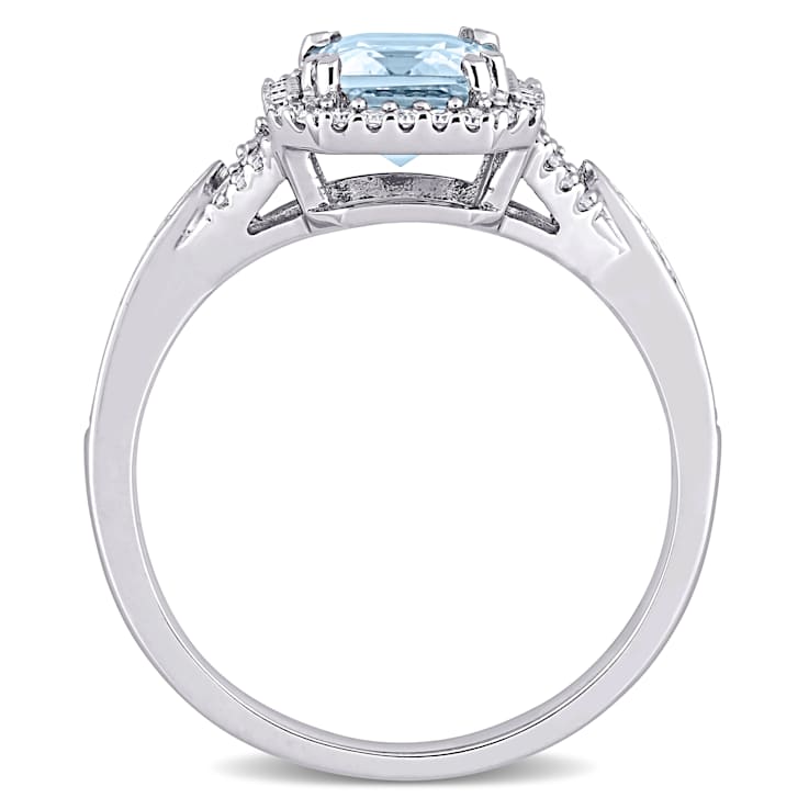 Aquamarine and Diamond 14K White Gold Ring 2.10ctw