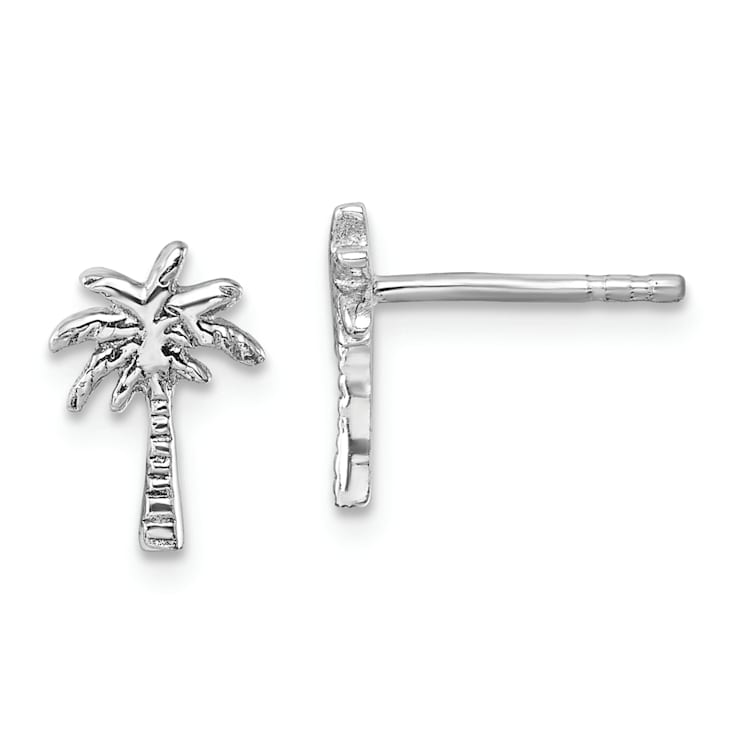 Rhodium Over Sterling Silver Polished Palm Tree Post Earrings