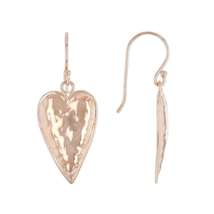 Heart Drop Earrings In 14K Rose Gold Over Sterling Silver