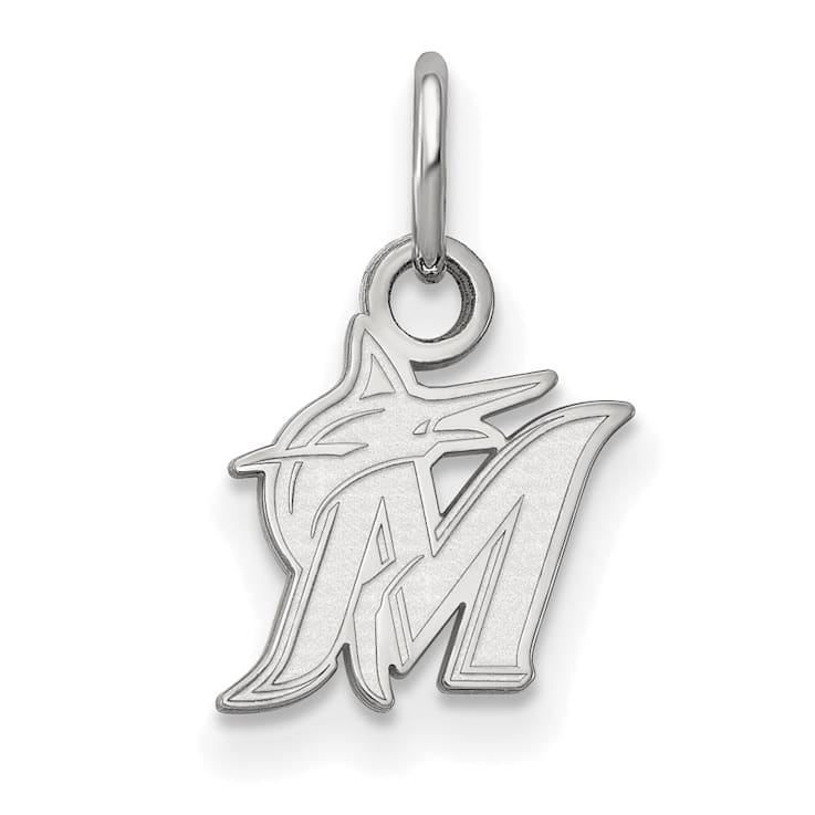 Rhodium Over Sterling Silver MLB Miami Marlins LogoArt Pendant