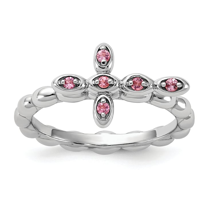 Sterling Silver Stackable Expressions Pink Tourmaline Cross Ring Sterling Silver Stackable Expressions Pink Tourmaline Cross Ring