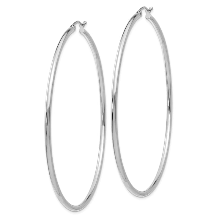 Rhodium Over 14k White Gold Polished 2 9/16" Tube Hoop Earrings