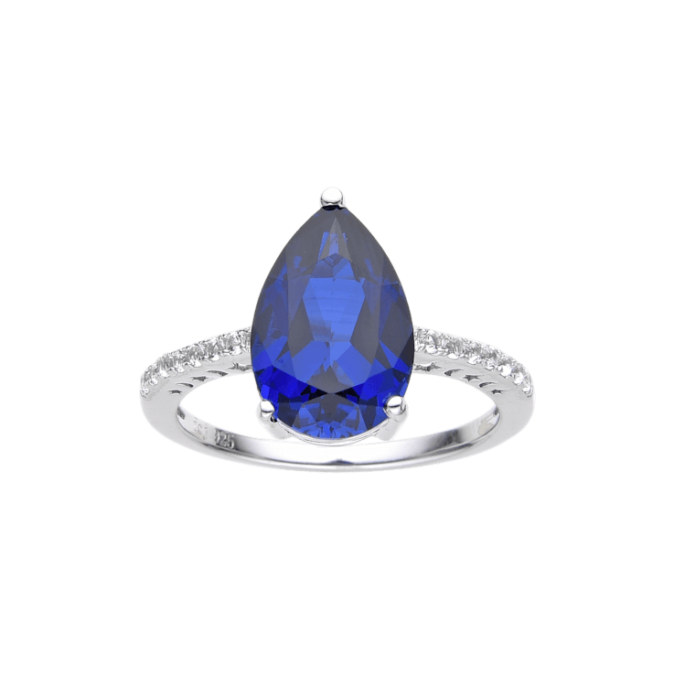 Pear Shape Lab Created Blue Sapphire and White Topaz Rhodium Over
Sterling Silver Ring