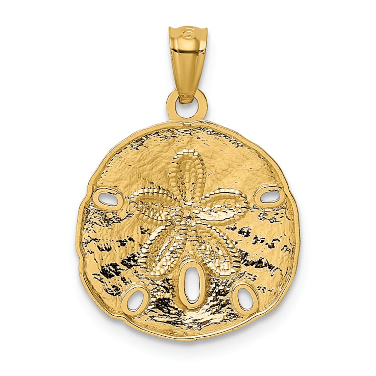 14k Yellow Gold Polished and Textured Large Sand Dollar Pendant