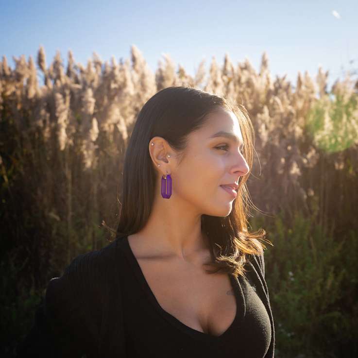 14K Yellow Gold Over Sterling Silver Acrylic Hoops in Purple