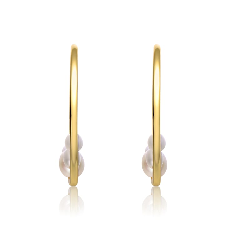 Freshwater Pearl Cluster C-Hoop Earrings In 14K Gold Over Sterling Silver
