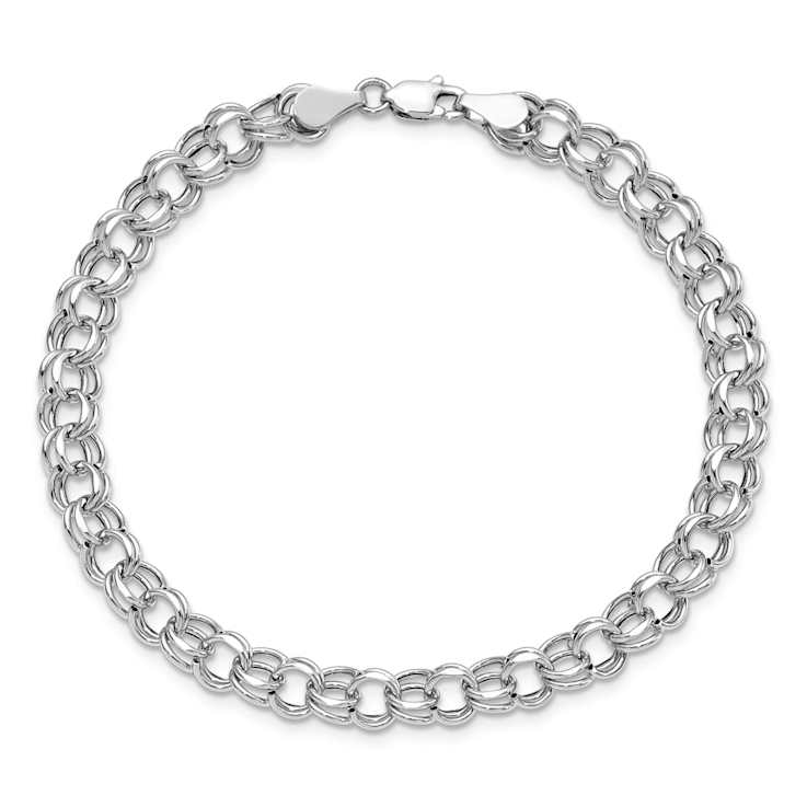 Rhodium Over 14k White Gold 5.5mm Double Link Charm Bracelet