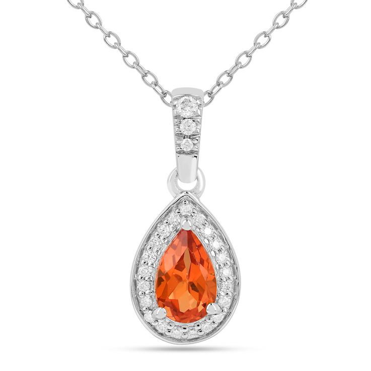 Peach Orange Lab Created Teardrop Padparadscha Sapphire Sterling Silver
Pendant with Necklace