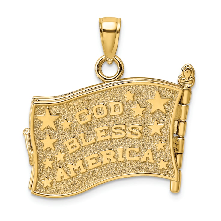 14k Yellow Gold with Enamel 3D Pledge Of Allegiance Flag Book Charm