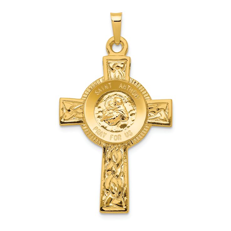 14k Yellow Gold Textured Cross with Saint Anthony Medal Pendant