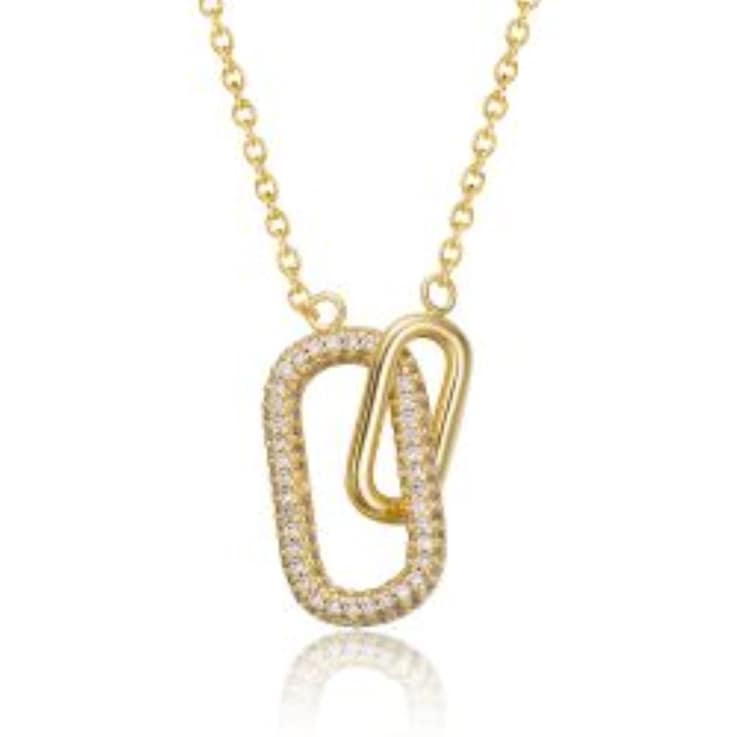 Interlocking Links CZ Pave Necklace In 14K Gold Over Sterling Silver