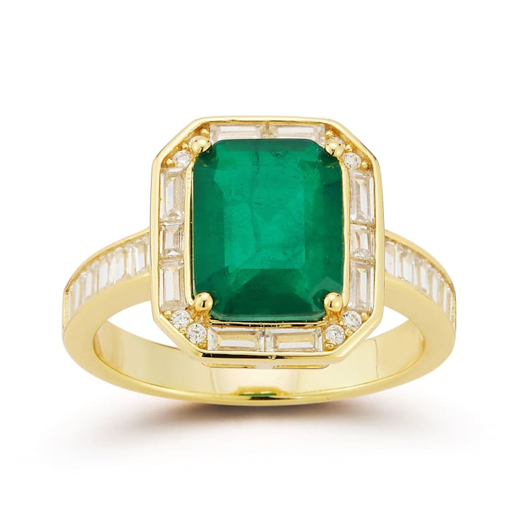 Rachel Zoe Green Emerald-Cut CZ Cocktail Ring in 14K Gold Over Sterling Silver