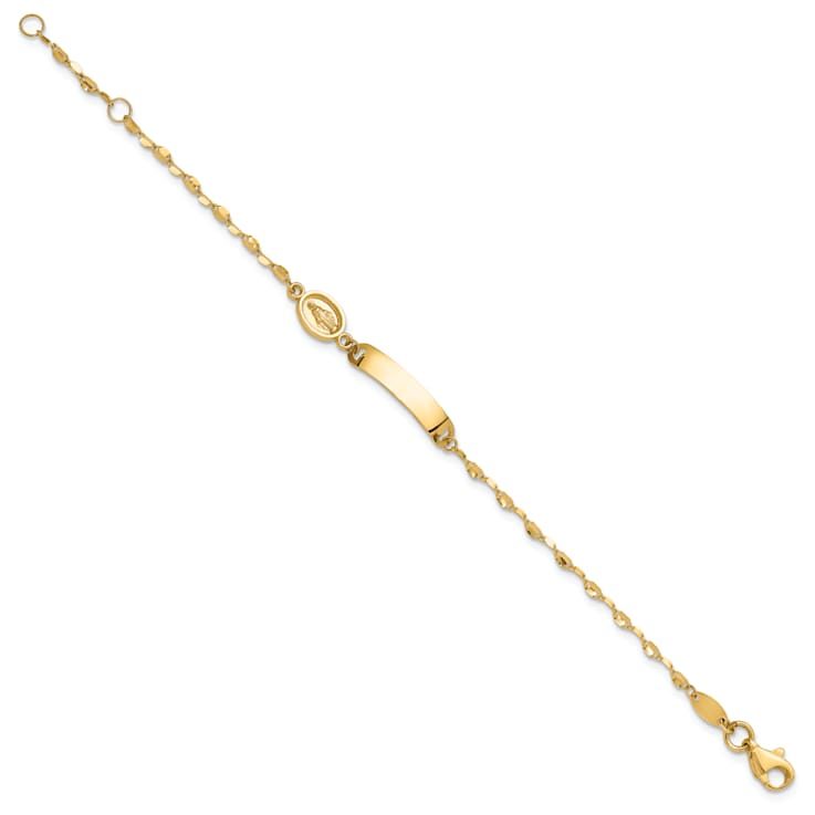 14k Yellow Gold Polished Miraculous Medal Children's ID Bracelet