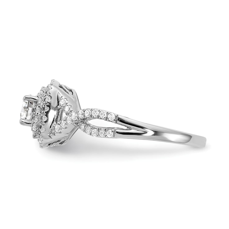 Rhodium Over 14K White Gold Lab Grown Diamond Double Halo Engagement
Ring 0.74ctw