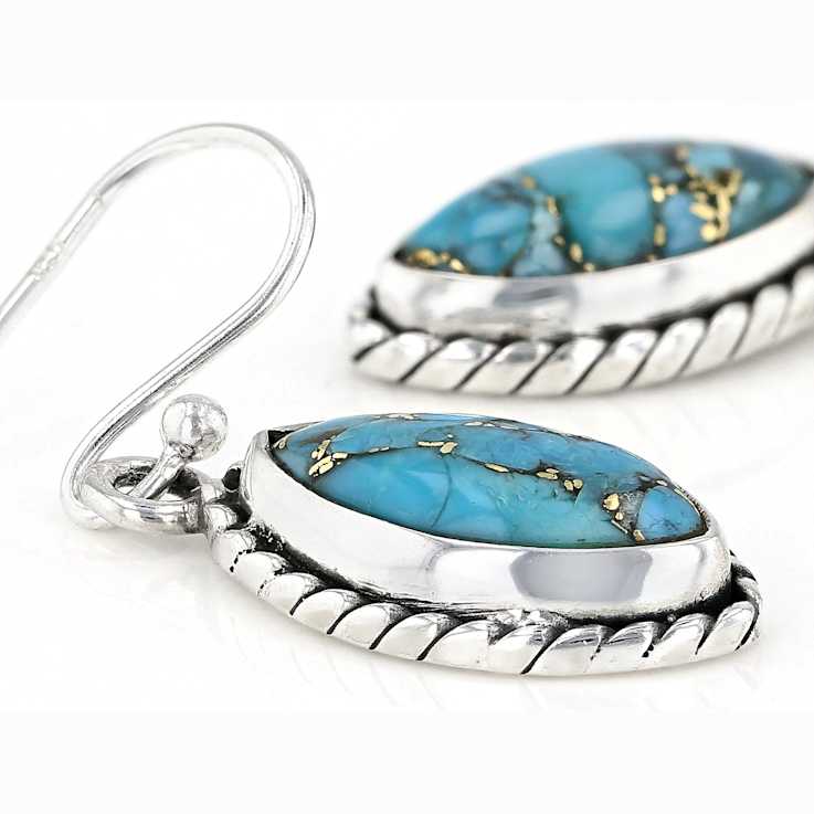 Turquoise Marquise Drop Earrings In Sterling Silver