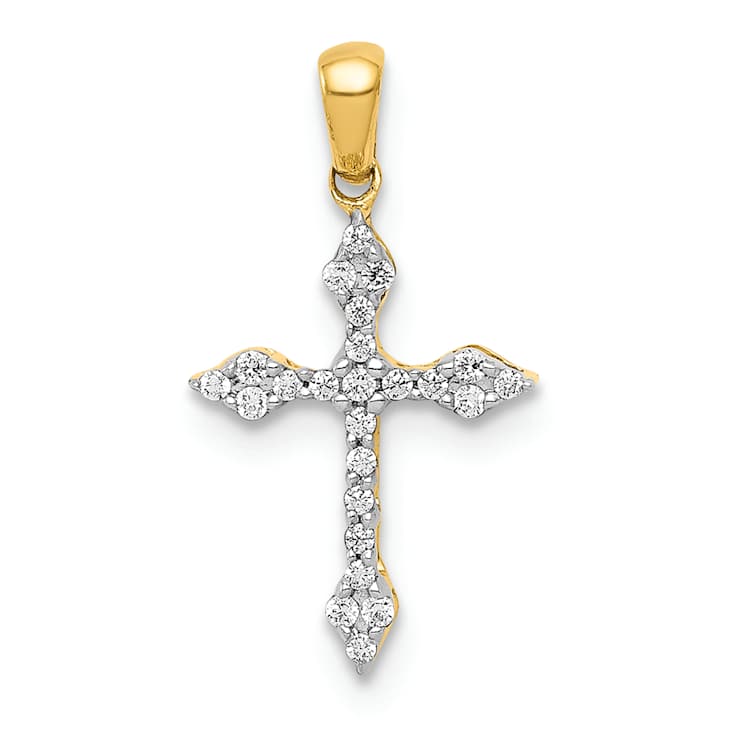 10k Yellow Gold and Rhodium Over 10k Yellow Gold Diamond Cross Pendant