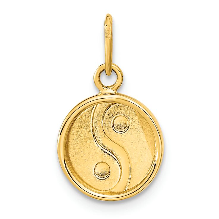 14k Yellow Gold Polished Black and White Enamel Yin and Yang Pendant
