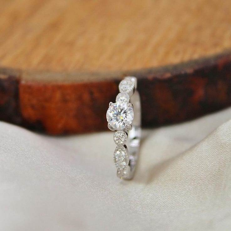 Moissanite Sterling Silver Ring, 0.74ctw