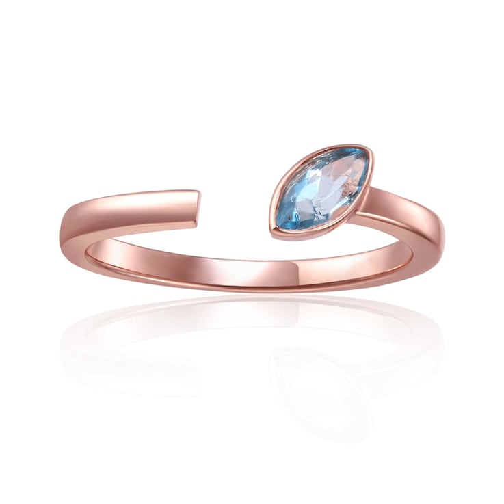 Blue Topaz 14K Rose Gold Over Sterling Silver Marquise Solitaire Open
Design Ring, 0.25ct