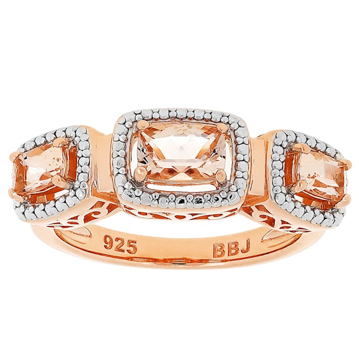 Morganite Three-Stone Ring In 18K Rose Gold Over Sterling Silver 0.86ctw
