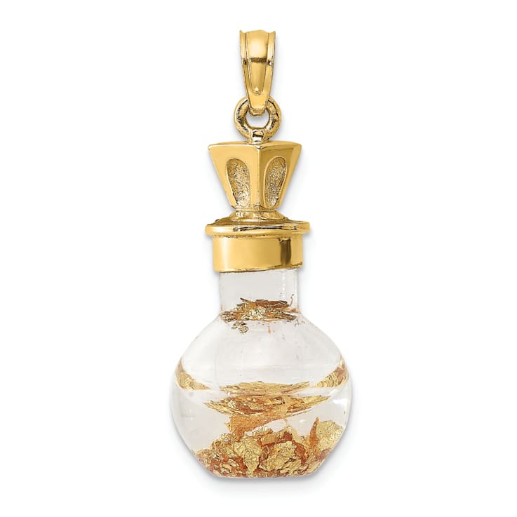 14k Yellow Gold 3D Leaf In Bottle Charm