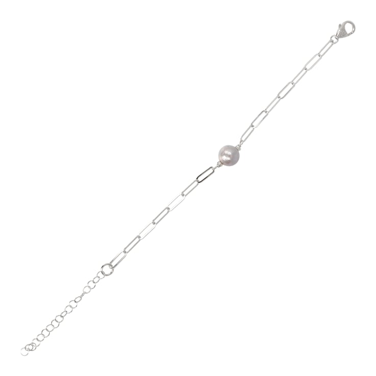 Gray Cultured Pearl Paperclip Chain Bracelet in Sterling Silver