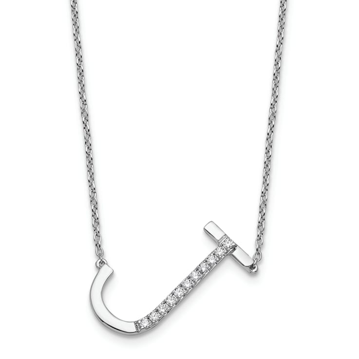 Rhodium Over 14k White Gold Sideways Diamond Initial J Pendant Cable
Link 18 Inch Necklace