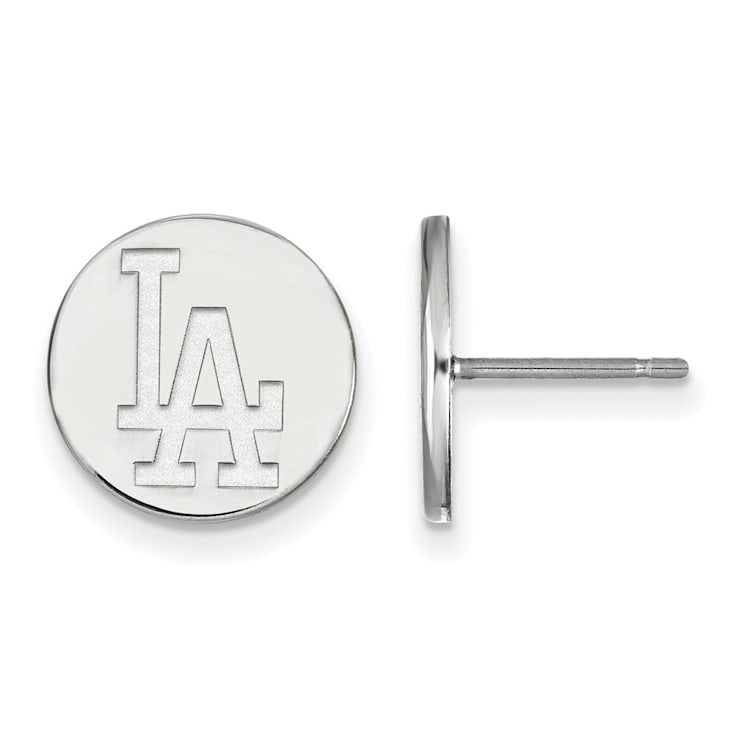 Rhodium Over Sterling Silver MLB LogoArt Los Angeles Dodgers Post Earrings
