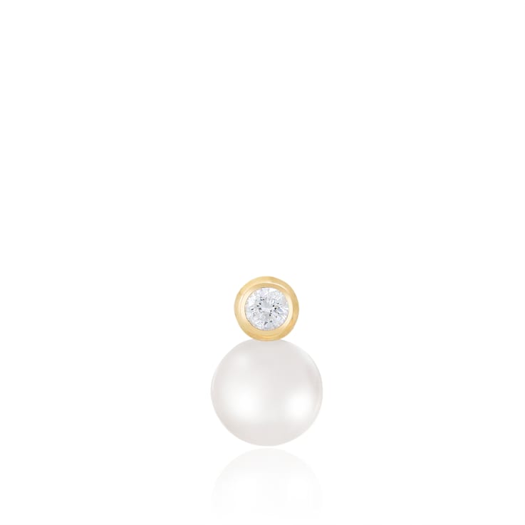White Cultured Freshwater Pearl and Diamond 14K Yellow Gold Pendant 7-7.5mm