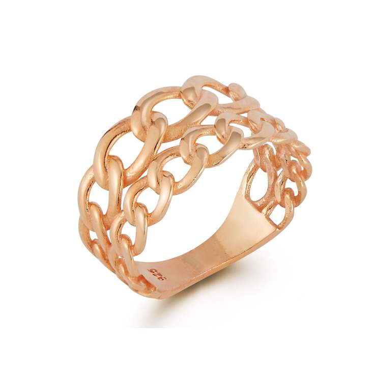 Sterling Statements 14K Rose Gold Over Sterling Silver Stacked Curb Ring