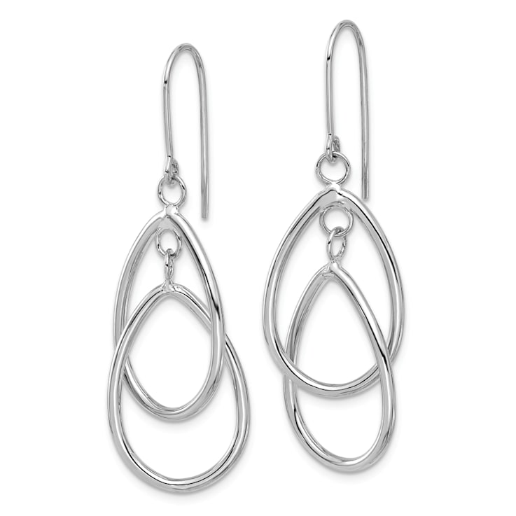 Rhodium Over 14k White Gold Double Teardrop Dangle Earrings