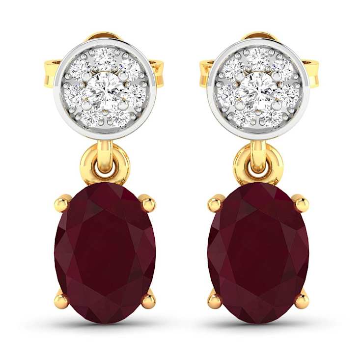 1.70ctw 14K Yellow Gold Red Ruby and White Diamond Halo Earrings