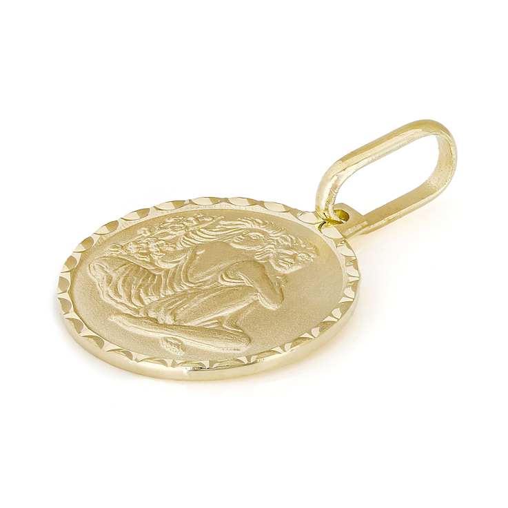 Gemini Zodiac Medallion Pendant In Solid 14K Yellow Gold