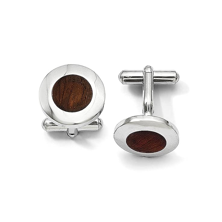 Wood inlay Stainless Steel Round Cuff Links