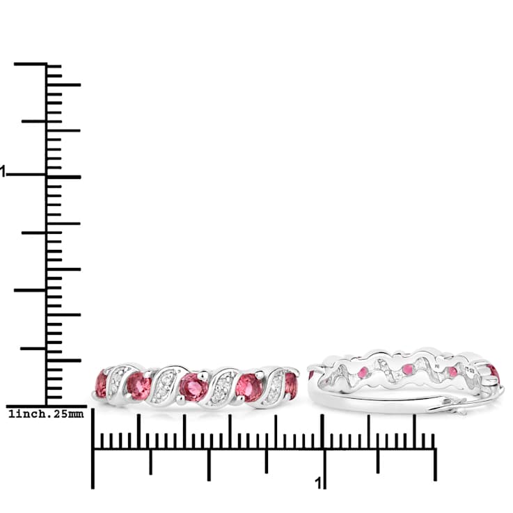 Pink Tourmaline and White Topaz Sterling Silver Hoop Earrings