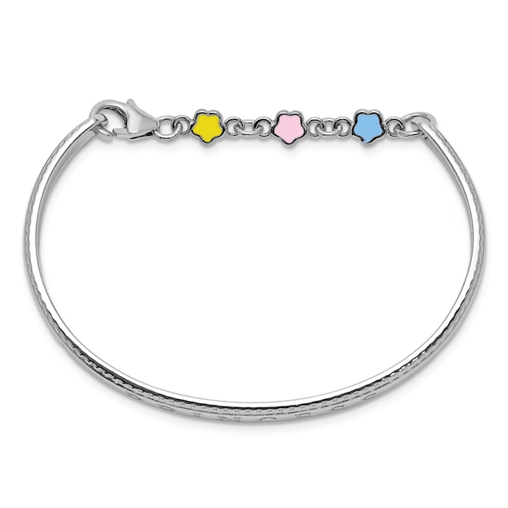 Rhodium Over Sterling Silver Enamel PRINCESS with Chain Baby Bangle