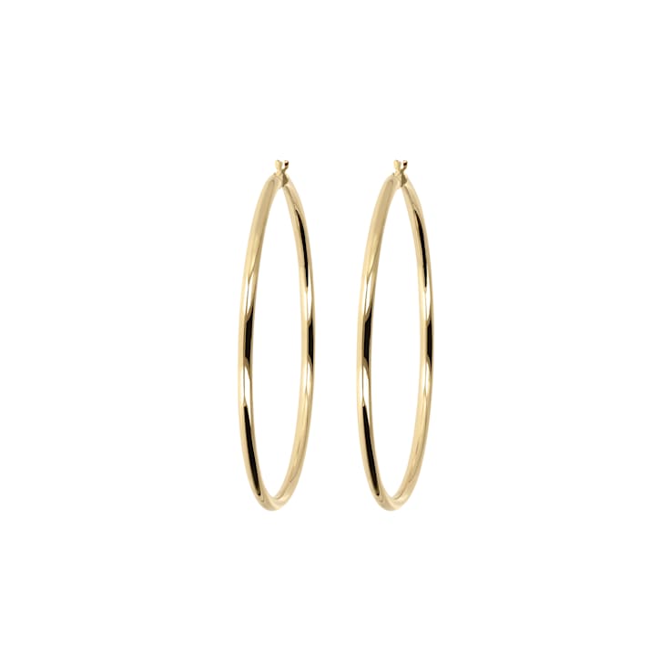 18K Yellow Gold Over Sterling Silver Polished 2-1/2" Hoop Earrings