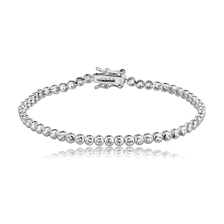 Bezel-Set CZ Tennis Bracelet In White Rhodium Over Brass