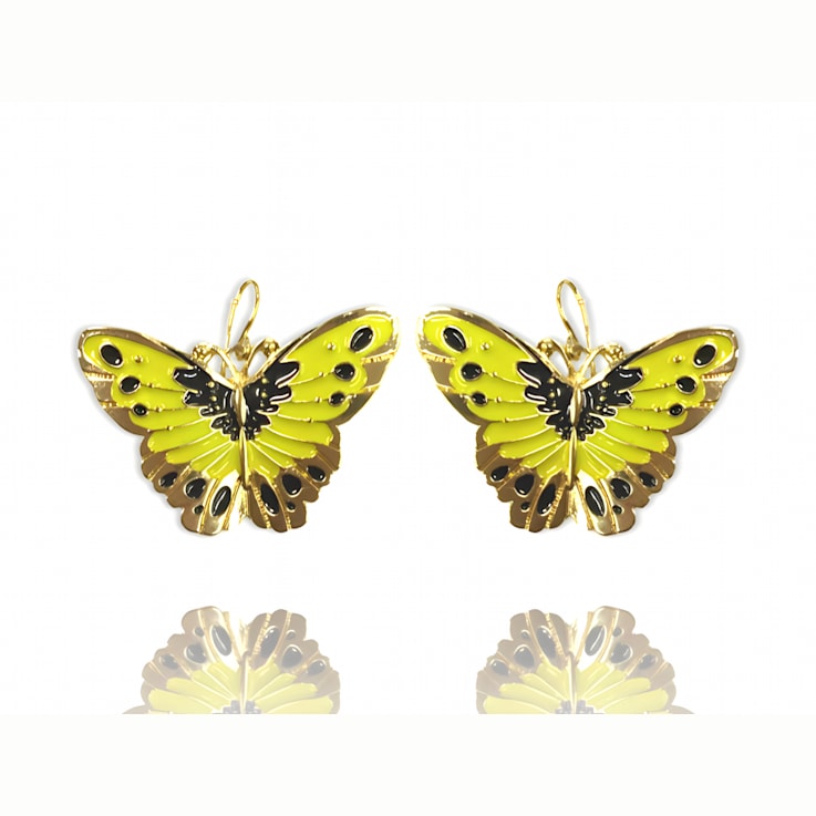 3 Pack Gold Tone White, Yellow and Pink Enamel Butterfly Earrings