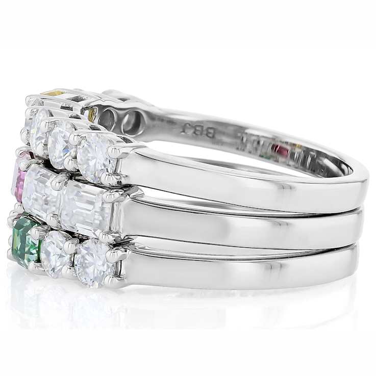 Multi-Color Moissanite Stackable Ring Set In Platinum-Enhanced Sterling
Silver 2.85ctw Diamond Equivalent Weight