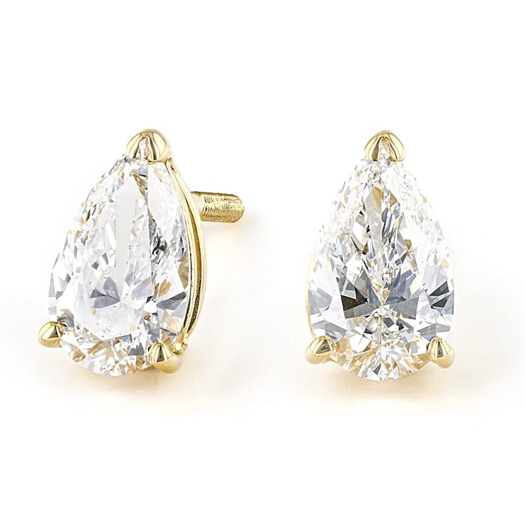 Certified Pear Shape White Lab-Grown Diamond E-F SI 18k Yellow Gold Stud
Earrings 1.50ctw